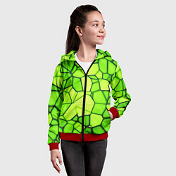 Толстовка на молнии детская Неоновые салатовые осколки, цвет: 3D-красный — фото 2