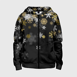Толстовка на молнии детская Золотые и белые снежинки, цвет: 3D-черный