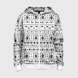 Толстовка на молнии детская Black pattern Wednesday Addams, цвет: 3D-белый