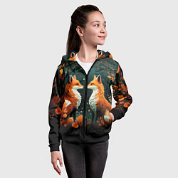 Толстовка на молнии детская Две лисоньки в стиле Folk Art, цвет: 3D-черный — фото 2