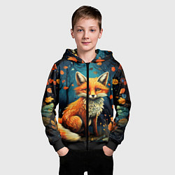 Толстовка на молнии детская Лиса в Folk Art стиле, цвет: 3D-черный — фото 2