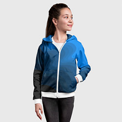 Толстовка на молнии детская Абстрактный темно синий узор волны, цвет: 3D-белый — фото 2