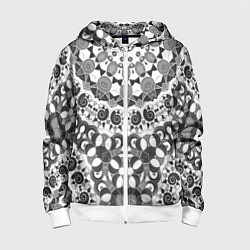 Толстовка на молнии детская Черно-белый этнический узор, цвет: 3D-белый