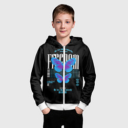 Толстовка на молнии детская Be free like a butterfly, цвет: 3D-белый — фото 2