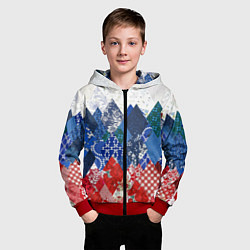 Толстовка на молнии детская Флаг России в стиле пэчворк, цвет: 3D-красный — фото 2