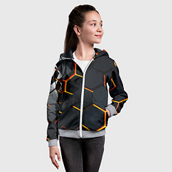 Толстовка на молнии детская Плиты стиль соты киберпанк, цвет: 3D-меланж — фото 2