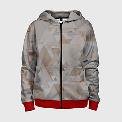 Толстовка на молнии детская Геометрическое множество серых и бежевых треугольн, цвет: 3D-красный