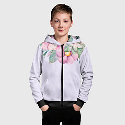 Толстовка на молнии детская Пастельные цветы акварелью - наверху, цвет: 3D-черный — фото 2