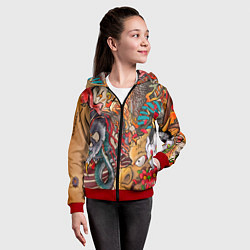 Толстовка на молнии детская Иредзуми: демон и дракон, цвет: 3D-красный — фото 2