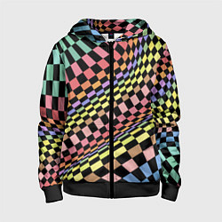 Толстовка на молнии детская Colorful avant-garde chess pattern - fashion, цвет: 3D-черный