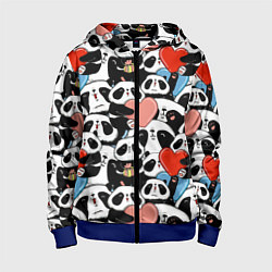 Детская толстовка на молнии Панды с сердечками