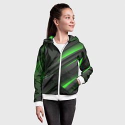Толстовка на молнии детская Черно-зеленые объемные полосы, цвет: 3D-белый — фото 2