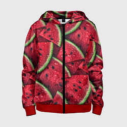 Толстовка на молнии детская Сочная текстура из долек арбуза, цвет: 3D-красный
