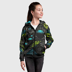 Толстовка на молнии детская Зеленые абстрактные листья, цвет: 3D-черный — фото 2