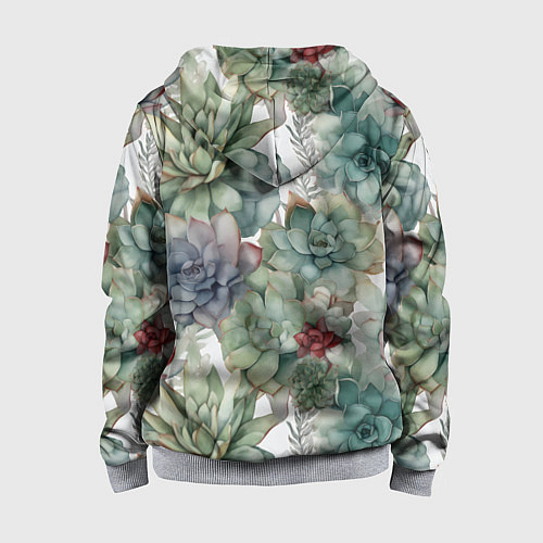 Детская толстовка на молнии Акварельные суккуленты - паттерн / 3D-Меланж – фото 2