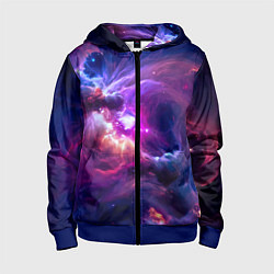 Толстовка на молнии детская Небула в космосе в фиолетовых тонах - нейронная се, цвет: 3D-синий