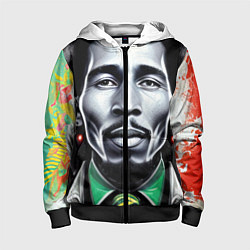 Толстовка на молнии детская Боб Марли граффити триколор, цвет: 3D-черный