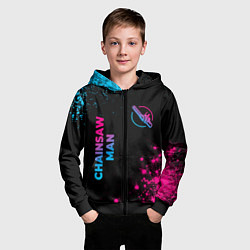 Толстовка на молнии детская Chainsaw Man - neon gradient: надпись, символ, цвет: 3D-черный — фото 2