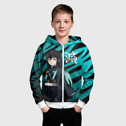 Толстовка на молнии детская Хаширо Токито - клинок рассекающий демонов, цвет: 3D-белый — фото 2