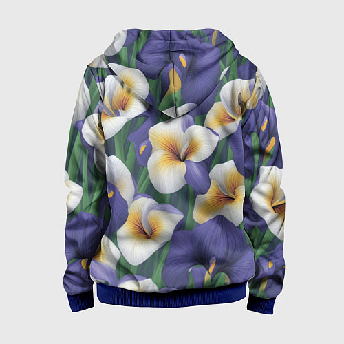 Детская толстовка на молнии Бело-голубые ирисы / 3D-Синий – фото 2