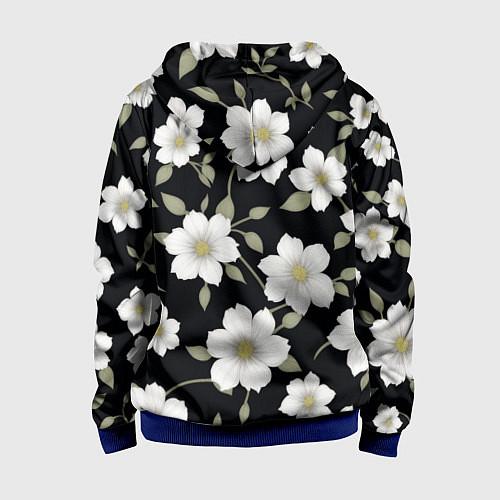 Детская толстовка на молнии Белые цветы крупным планом / 3D-Синий – фото 2