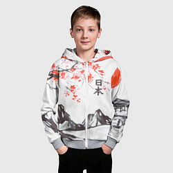 Толстовка на молнии детская Цветущая сакура и солнце - Япония, цвет: 3D-меланж — фото 2