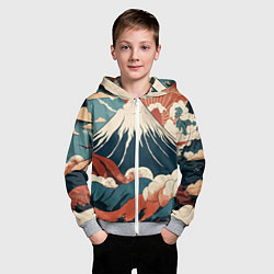 Толстовка на молнии детская Ретро Фудзияма, цвет: 3D-меланж — фото 2