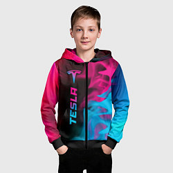 Толстовка на молнии детская Tesla - neon gradient: по-вертикали, цвет: 3D-черный — фото 2