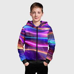 Толстовка на молнии детская Неоновые волны, цвет: 3D-черный — фото 2