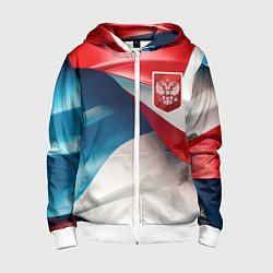 Толстовка на молнии детская Красный герб России, цвет: 3D-белый