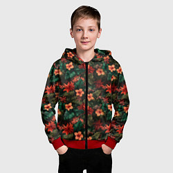 Толстовка на молнии детская Тропические цветы паттерн, цвет: 3D-красный — фото 2