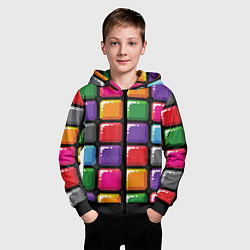 Толстовка на молнии детская Пиксельные кубики, цвет: 3D-черный — фото 2