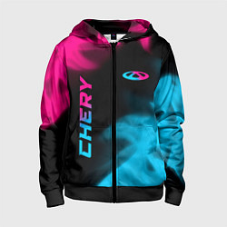 Детская толстовка на молнии Chery - neon gradient: надпись, символ