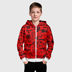 Толстовка на молнии детская Лучшие рок группы на красном, цвет: 3D-белый — фото 2