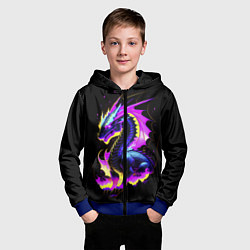 Толстовка на молнии детская Неоновый космический дракон, цвет: 3D-синий — фото 2