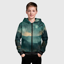 Толстовка на молнии детская Космическая ночь в горах, цвет: 3D-черный — фото 2
