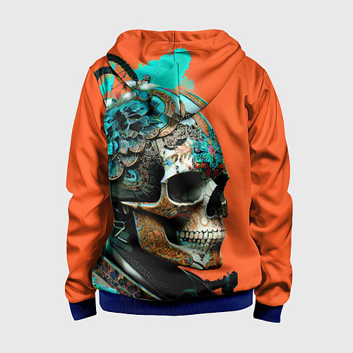 Детская толстовка на молнии Art skull - irezumi - Japan / 3D-Синий – фото 2