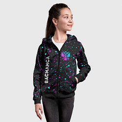 Толстовка на молнии детская Василиса и неоновый герб России: надпись, символ, цвет: 3D-черный — фото 2