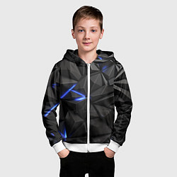 Толстовка на молнии детская Неоновое синее свечение на черном, цвет: 3D-белый — фото 2