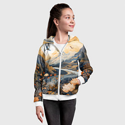 Толстовка на молнии детская Солнечное утро в цветущих горах, цвет: 3D-белый — фото 2