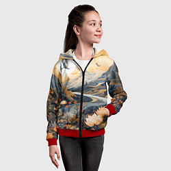 Толстовка на молнии детская Солнечное утро в цветущих горах, цвет: 3D-красный — фото 2