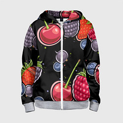 Толстовка на молнии детская Плоды и ягоды, цвет: 3D-меланж