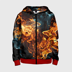 Толстовка на молнии детская Пламя огня фон, цвет: 3D-красный