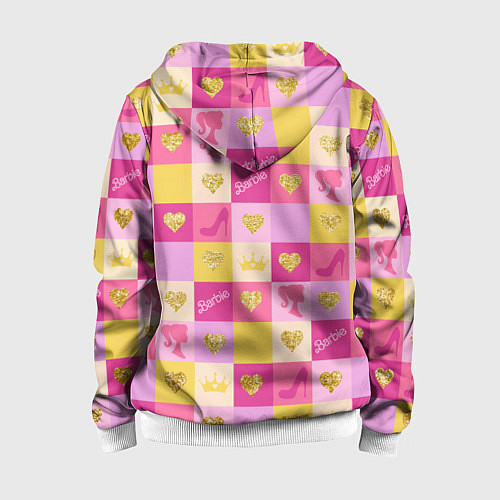 Детская толстовка на молнии Барби: желтые и розовые квадраты паттерн / 3D-Белый – фото 2