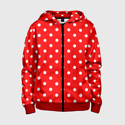 Толстовка на молнии детская Белый горошек на красном, цвет: 3D-красный