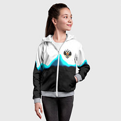 Толстовка на молнии детская Герб РФ синяя волна, цвет: 3D-меланж — фото 2