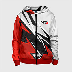 Толстовка на молнии детская N7 mass effect - white and red, цвет: 3D-красный