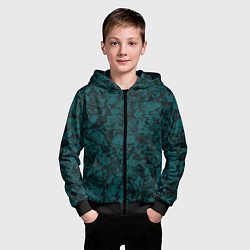 Толстовка на молнии детская Текстура каменная тёмно-зелёный, цвет: 3D-черный — фото 2