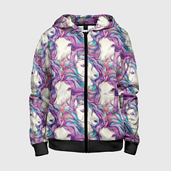 Детская толстовка на молнии Морды лошади фиолетовый паттерн