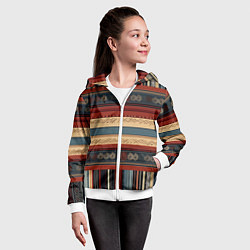 Толстовка на молнии детская Этнический принт в полоску, цвет: 3D-белый — фото 2